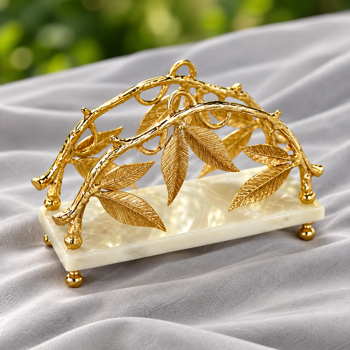Luxury Gold Leaf Napkin Holder with Marble Base