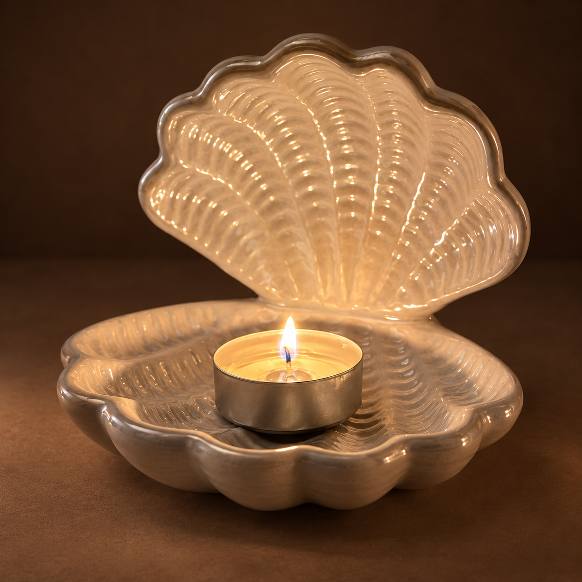 Elegant Pearl Ceramic Shell Tealight Candle Holder