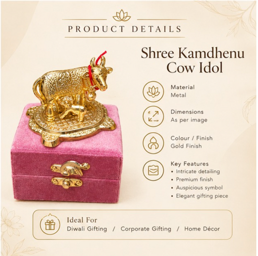 Kamdhenu Cow Idol Gold Finish Decorative Gift