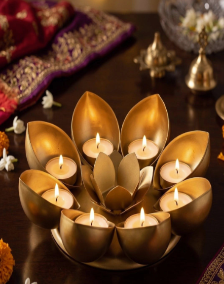 Multi-Petal Lotus Tealight Diya Stand