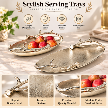 Luxury Metallic Oval Serving Trays with Elegant Branch Design