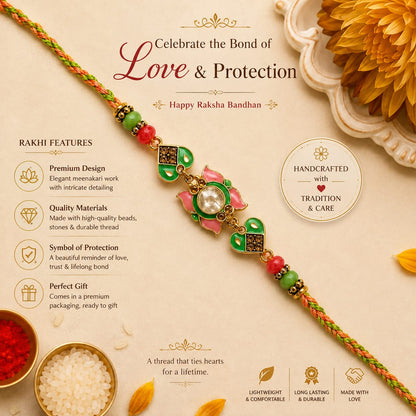 Green & Pink Floral Traditional Rakhi