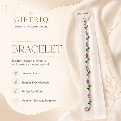 Silver Pink Crystal Vine Bracelet for Women