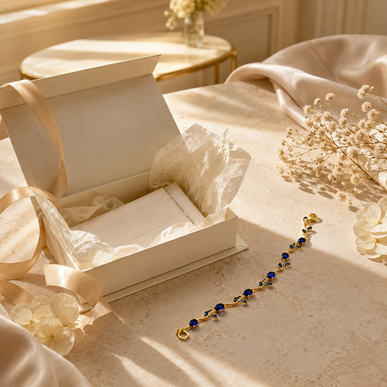 Gold Sapphire Vine Bracelet for Women
