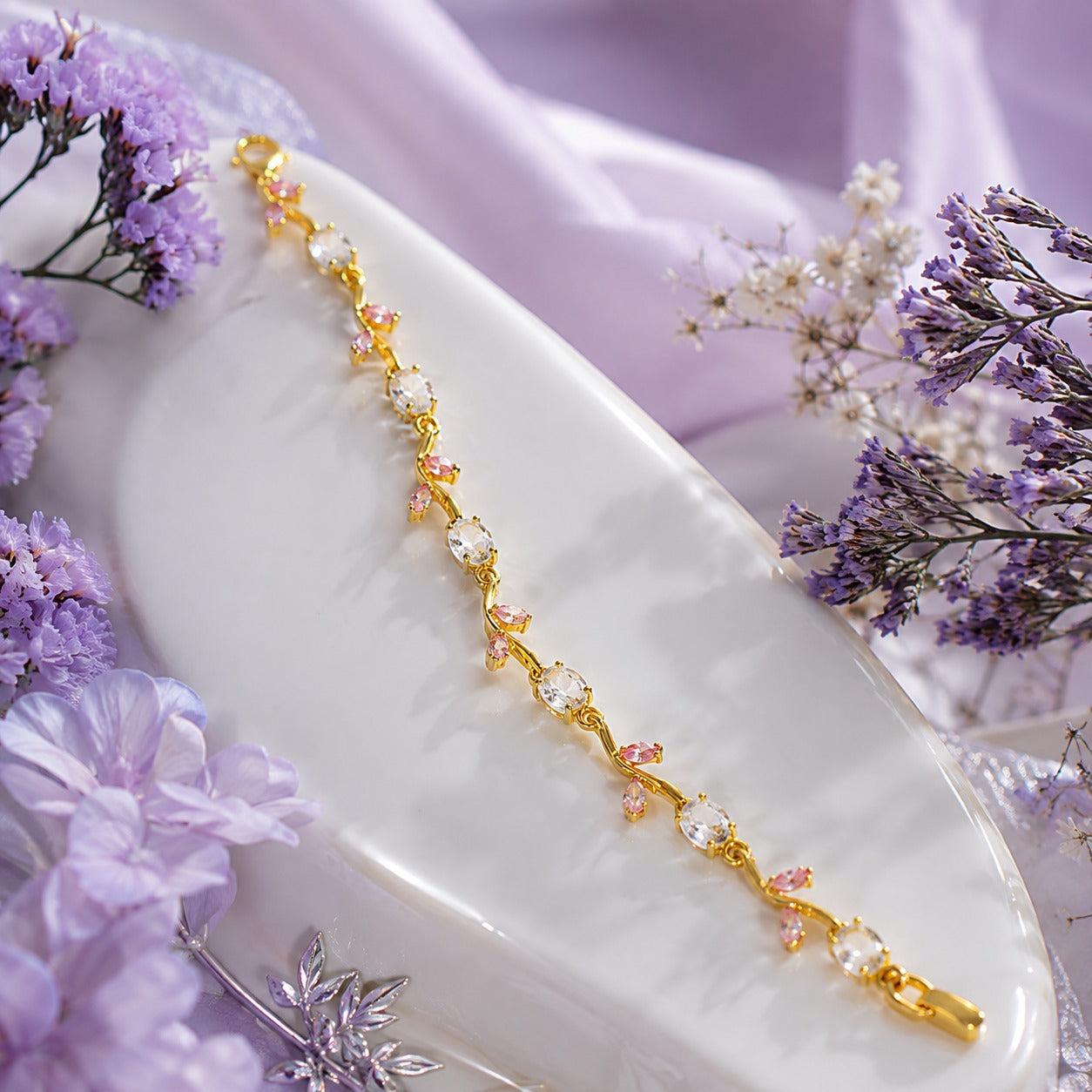Gold Pastel Crystal Vine Bracelet for Women