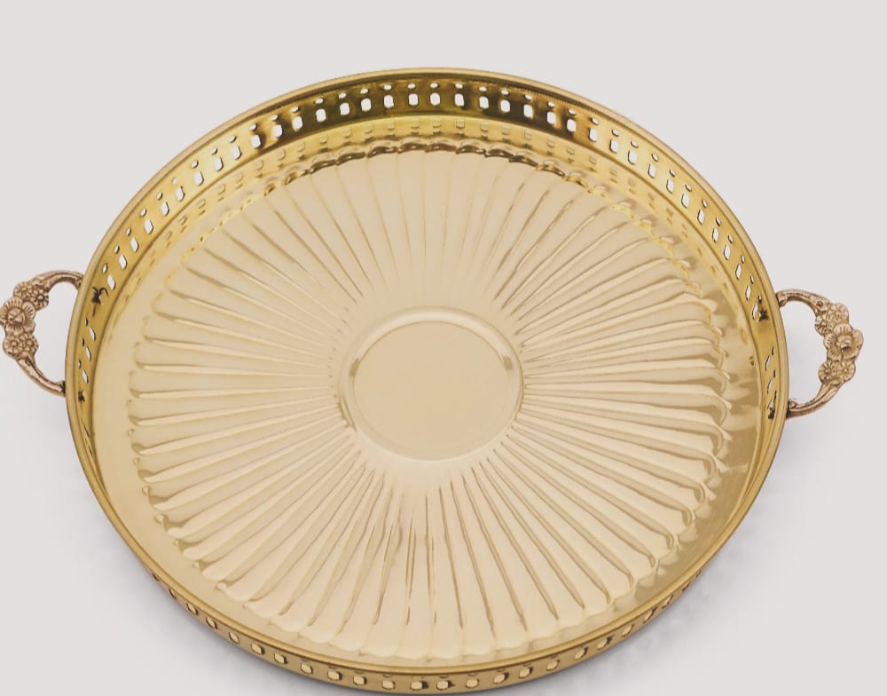 Antique Brass Decorative Tray with Handle