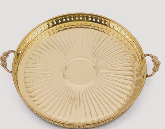 Antique Brass Decorative Tray with Handle