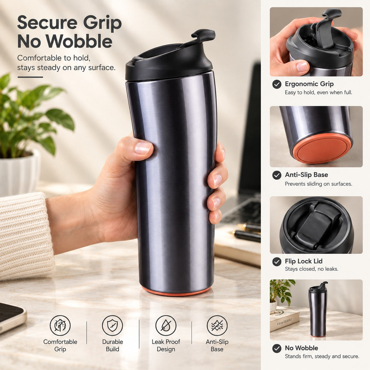Secure Grip Anti-Slip Tumbler Bottles