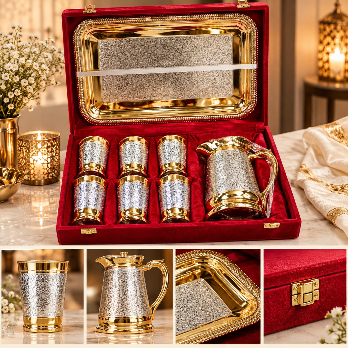 Pure Brass Decorative Jug And Glass Set
