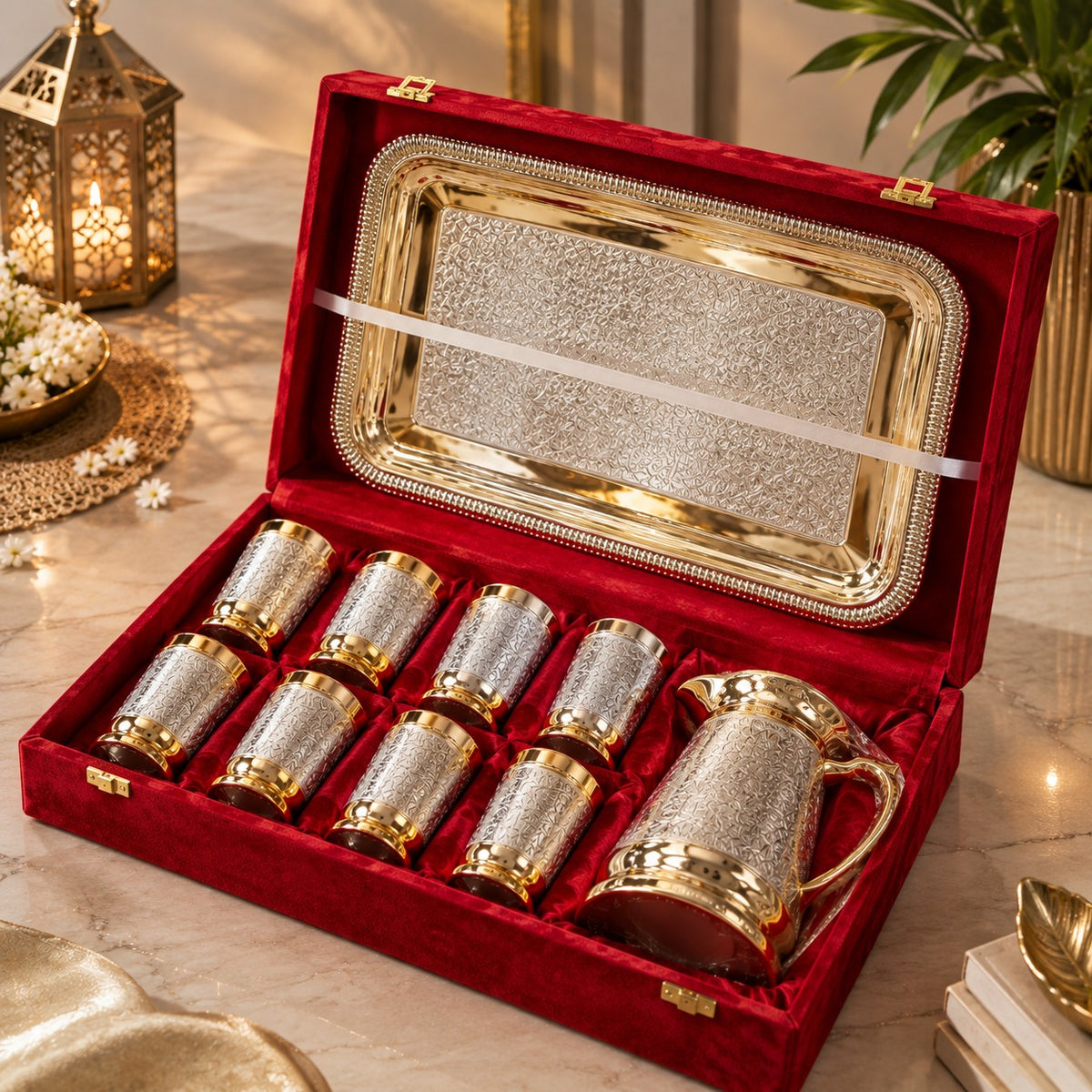 Pure Brass Decorative Jug And Glass Set