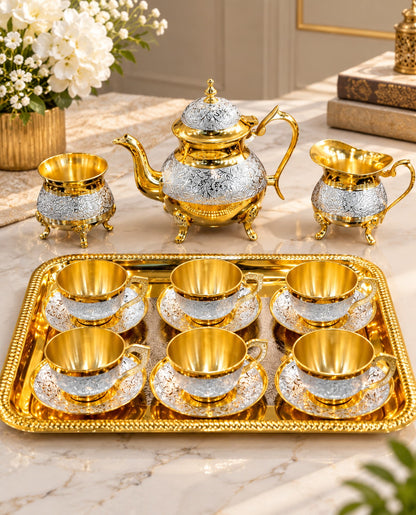 Pure Brass Decorative Tea Cup Set With Saucers