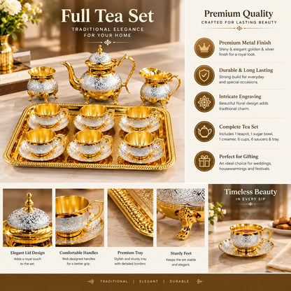 Pure Brass Decorative Tea Cup Set With Saucers