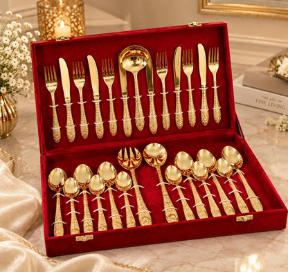 Gold Tone Engraved Pure Brass Cutlery Gift Set