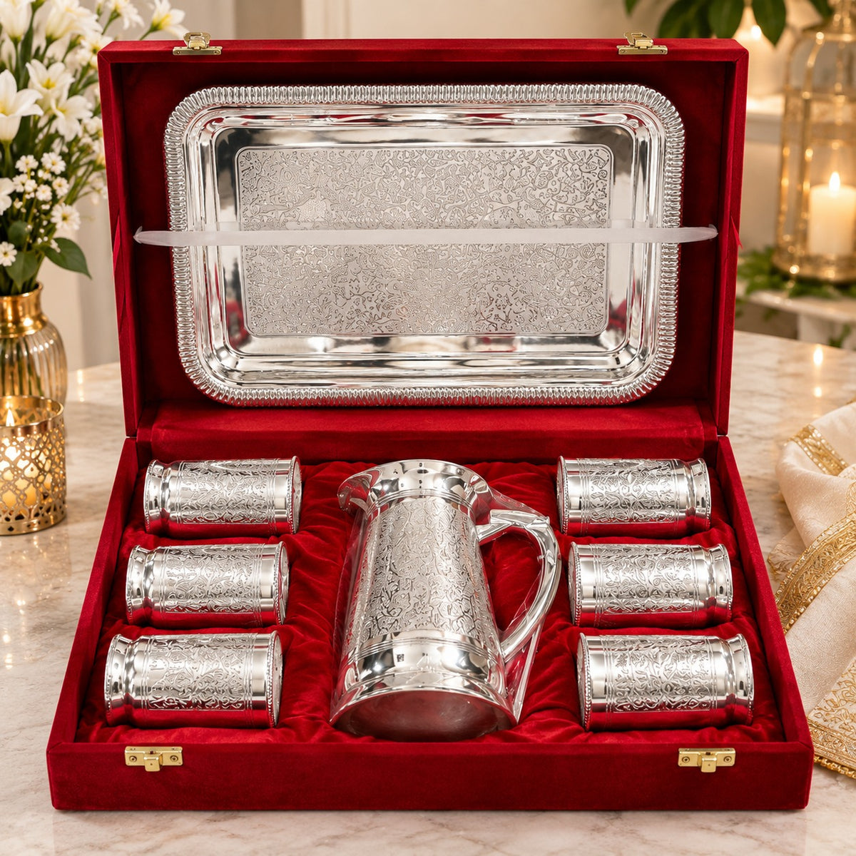 Brass Jug and Six Glasses Premium Gift Set