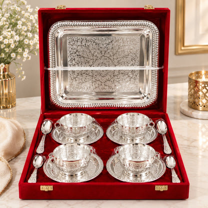Pure Brass Tea Cup Set With Tray