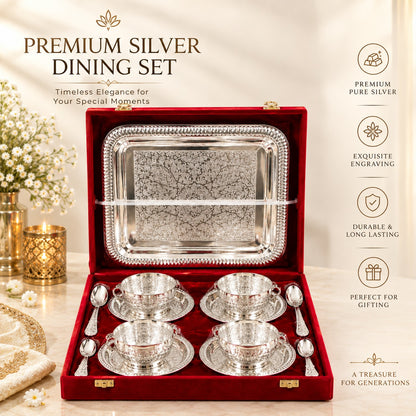 Pure Brass Tea Cup Set With Tray