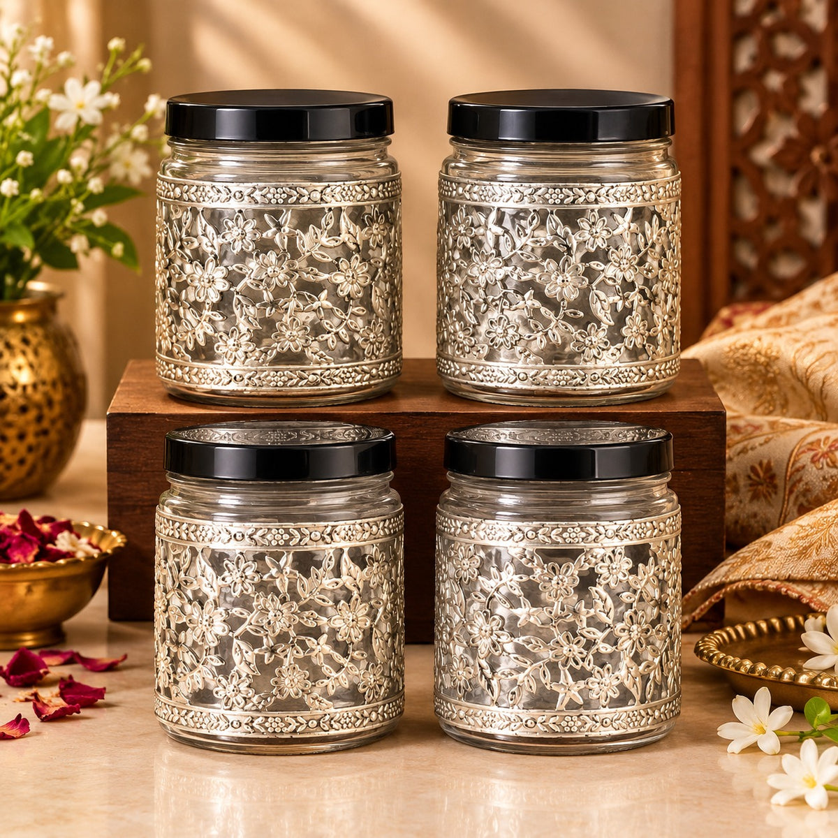 Germen Silver Glass Jar Set 350ml Each