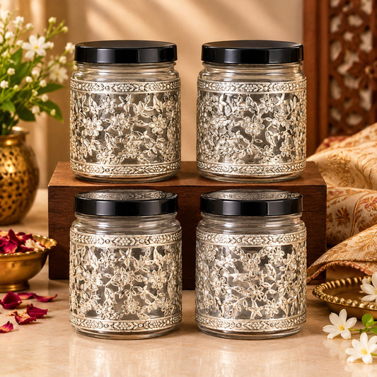 Germen Silver Glass Jar Set 350ml Each
