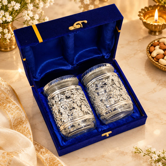 Germen Silver Glass Jar Set Gift Box 250ml Each