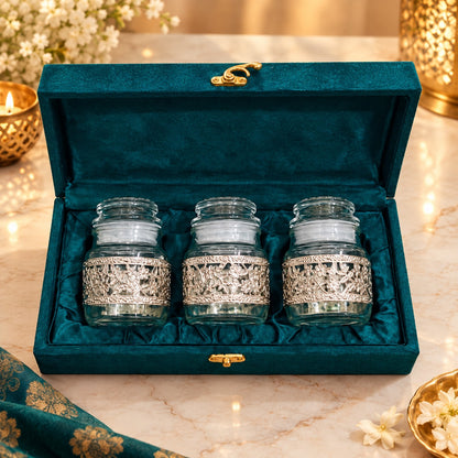 Germen Silver 3 Glass Jar Set Gift Box 100ml Each