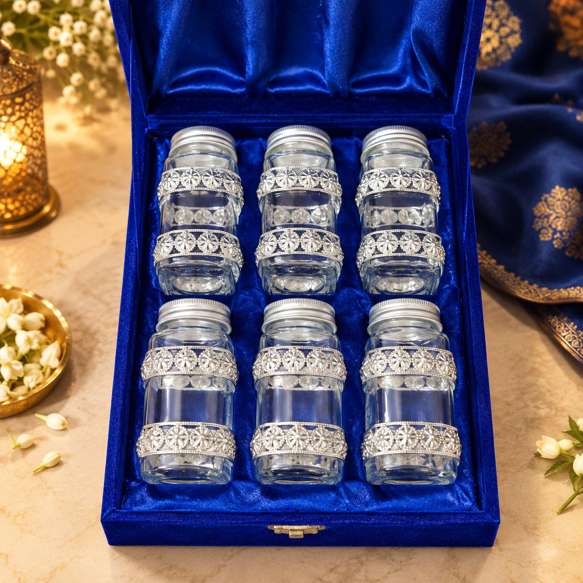 Germen Silver Glass Jar Set Gift Box 100ml Each