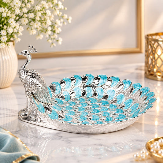Decorative Peacock Serving Bowl With Blue Enamel Detailing