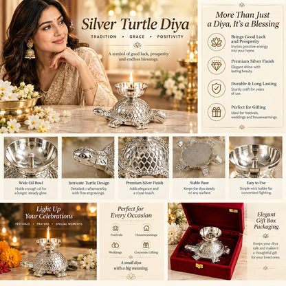 Turtle Shaped Decorative Diya Lamp Silver Finish