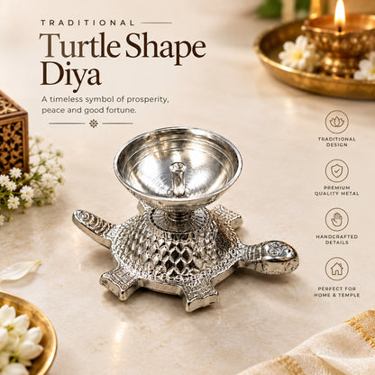 Turtle Shaped Decorative Diya Lamp Silver Finish