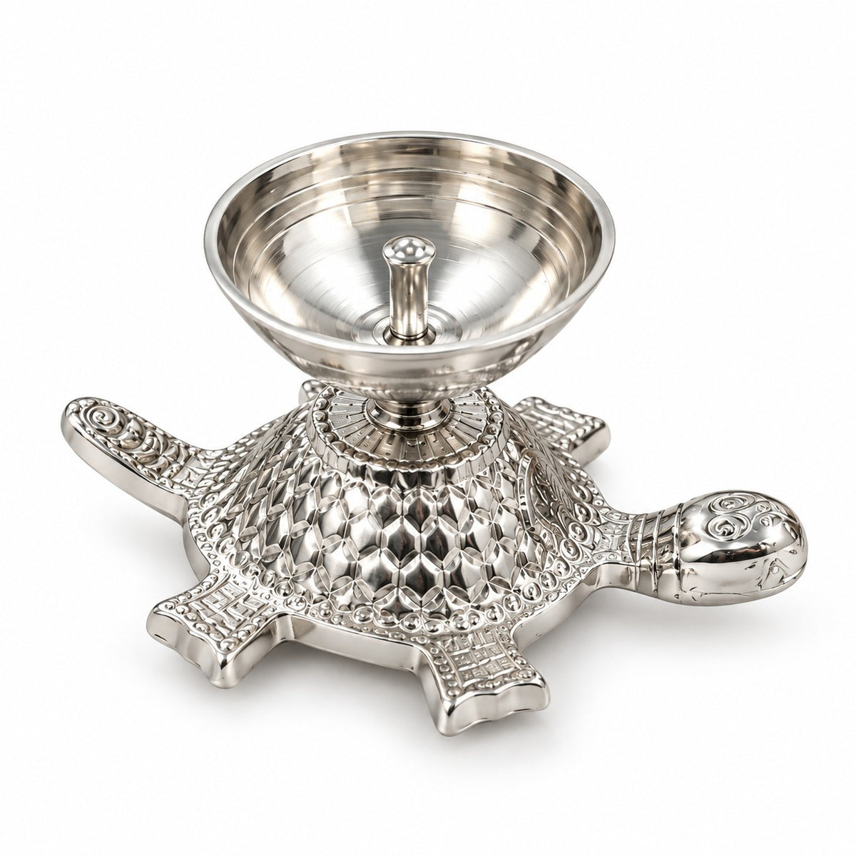 Turtle Shaped Decorative Diya Lamp Silver Finish