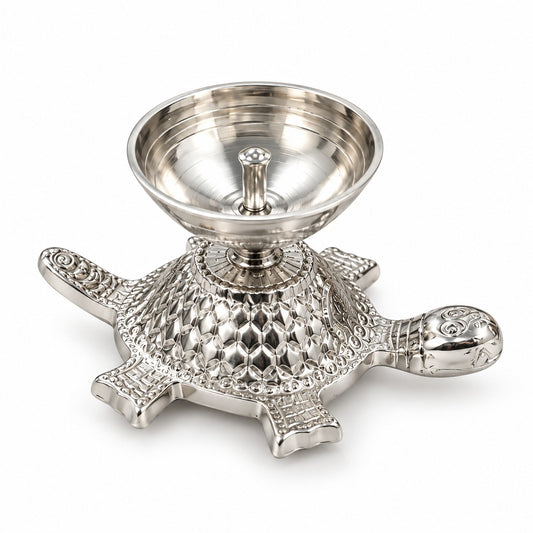 Turtle Shaped Decorative Diya Lamp Silver Finish