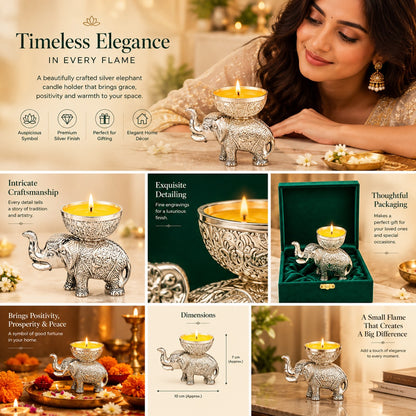 Decorative Silver Elephant Diya With Wax Inside