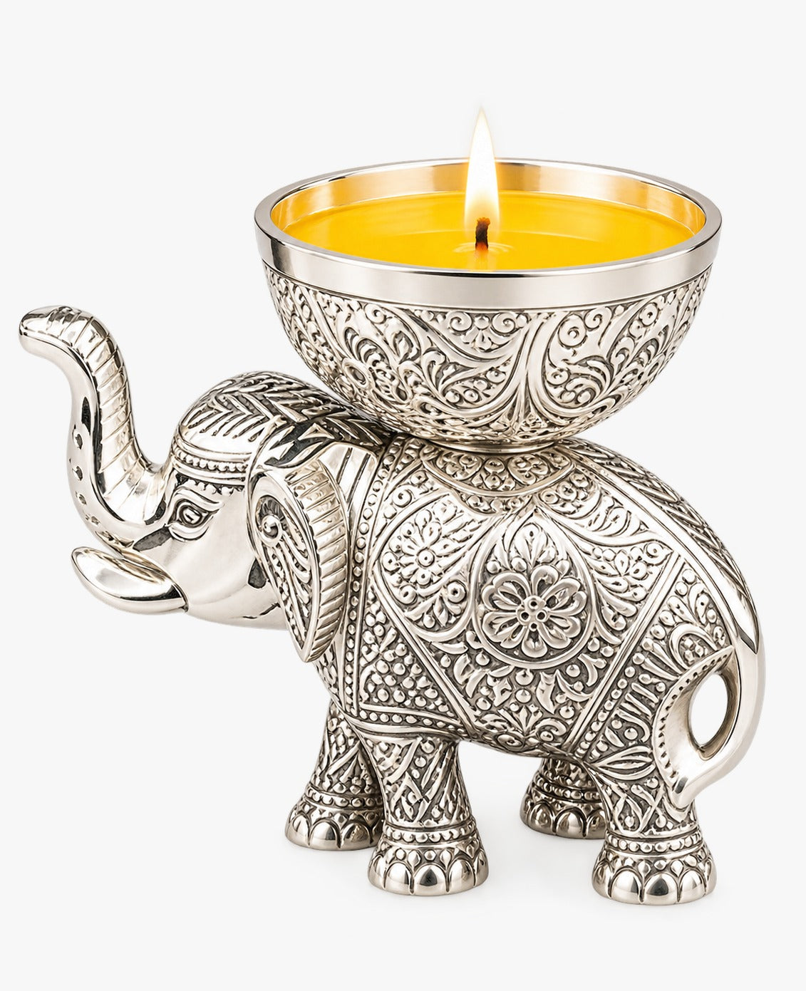 Decorative Silver Elephant Diya With Wax Inside