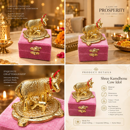 Kamdhenu Cow Idol Gold Finish Decorative Gift