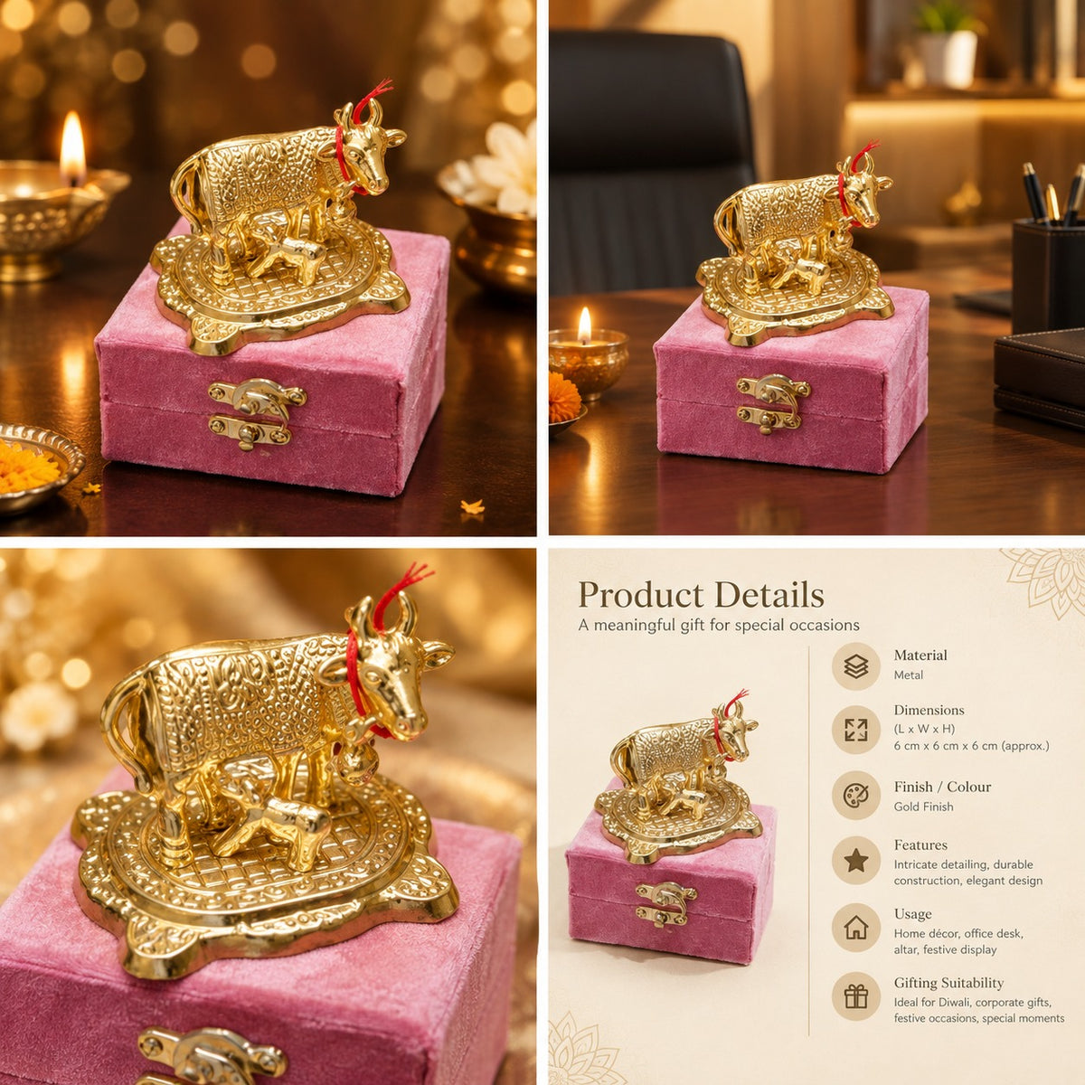 Kamdhenu Cow Idol Gold Finish Decorative Gift