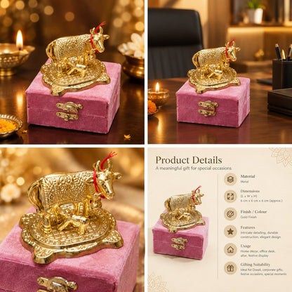 Kamdhenu Cow Idol Gold Finish Decorative Gift