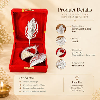 Silver Leaf Shaped Pooja Roli Chawal Gift Set