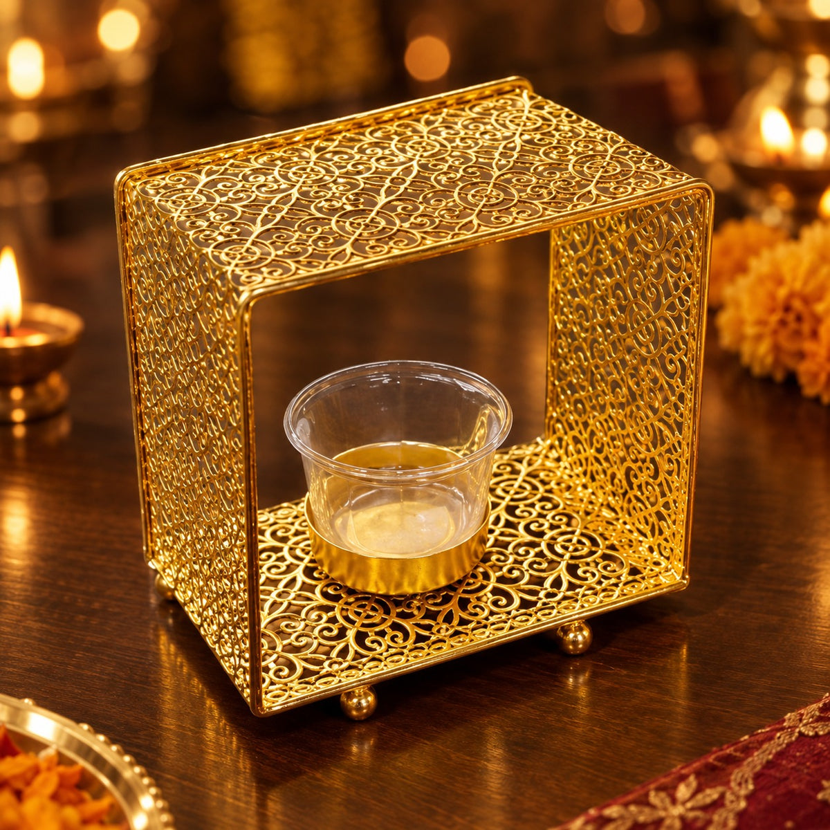Gold Finish Decorative Candle Holder Lantern