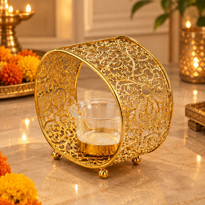 Gold Filigree Diya Holder Decorative Table Decor