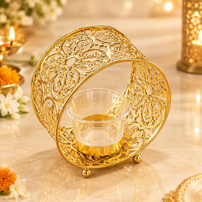 Gold Filigree Diya Holder Decorative Table Decor