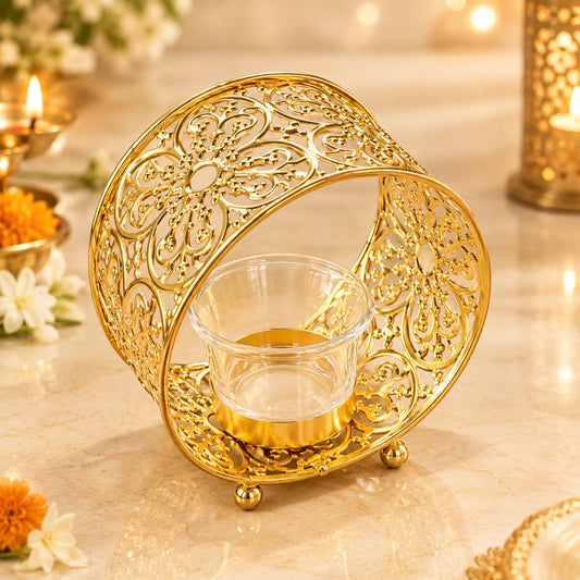 Gold Filigree Diya Holder Decorative Table Decor