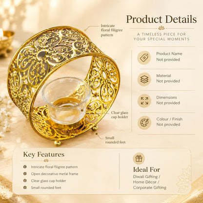 Gold Filigree Diya Holder Decorative Table Decor