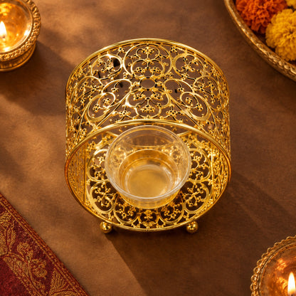 Gold Filigree Diya Holder Decorative Table Decor