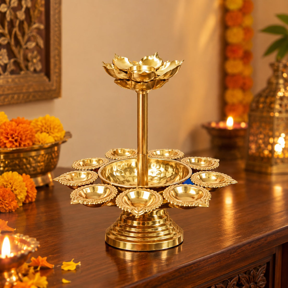 Golden Lotus Decorative Diya Set For Home Decor