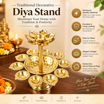 Golden Lotus Decorative Diya Set For Home Decor