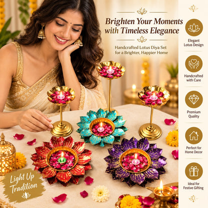 Decorative Floral Diya Set for Diwali Decor