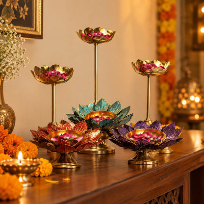 Decorative Floral Diya Set for Diwali Decor