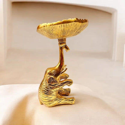 Elegant Gold Elephant Dish Stand – Decorative Metal Bowl Holder for Jewelry, Dry Fruits, Candles & Home Décor