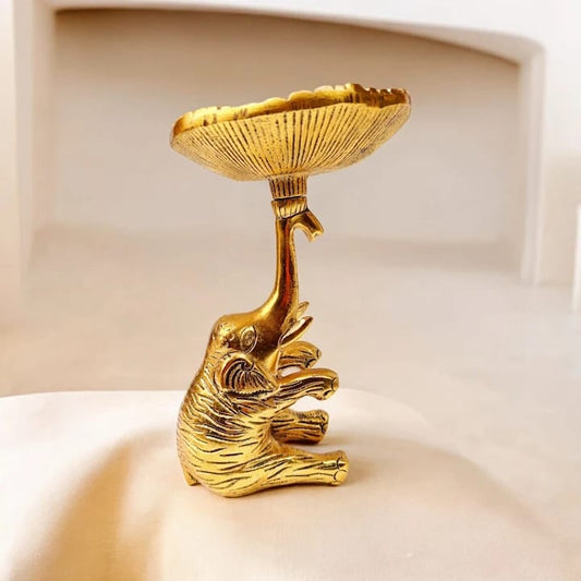 Elegant Gold Elephant Dish Stand – Decorative Metal Bowl Holder for Jewelry, Dry Fruits, Candles & Home Décor