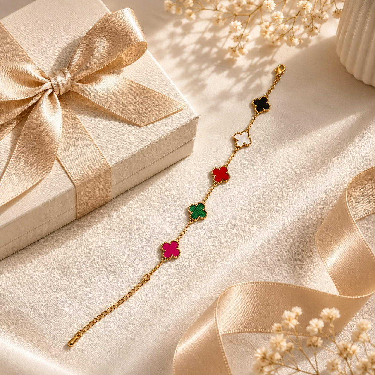 Gold Clover Charm Bracelet for Women