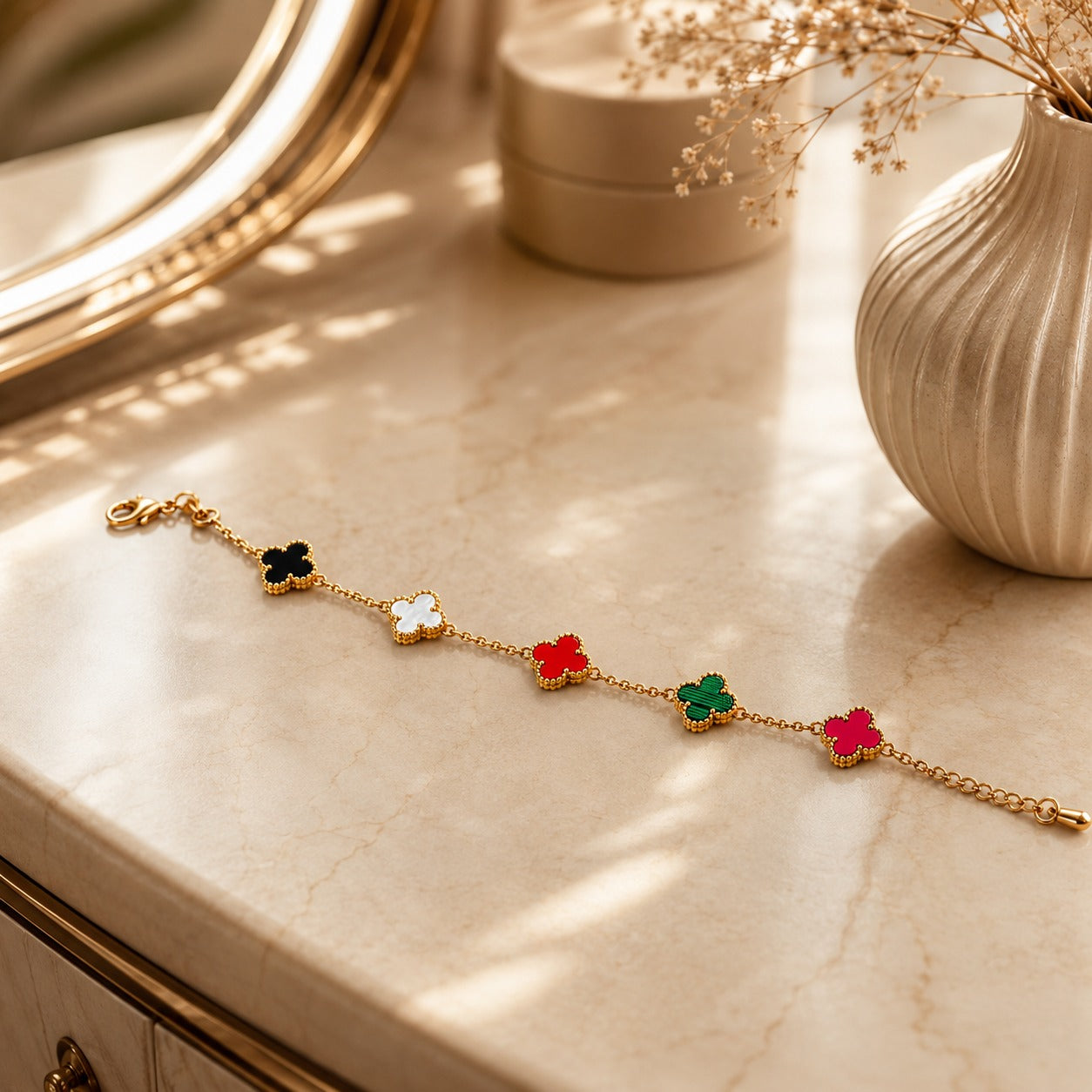 Gold Clover Charm Bracelet for Women